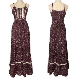 Gunne Sax by Jessica vintage 70s plum floral maxi prairie dress 032412 size 11 S